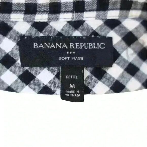 Banana Republic Black Gingham Button Up Long Sleeve Shirt Size Medium Petite - Picture 4 of 8